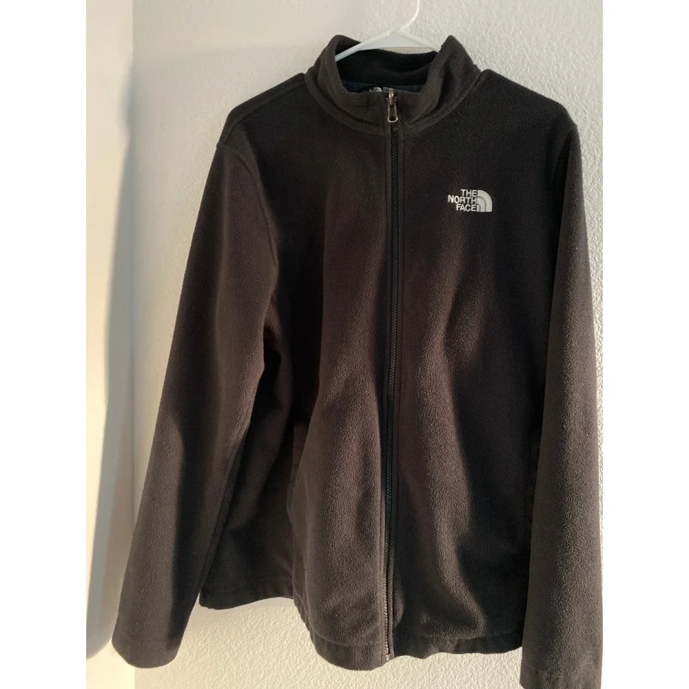The‎ North Face Mens Black Full Zip Fleece Jacket Mock Neck Logo Midweight L